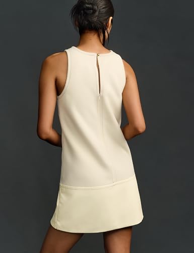 Image of Sleeveless Mini Dress for Women 2025 Fall Casual Beach Crew Neck Zip Up Tank Dresses