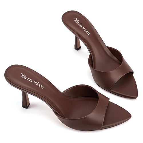 Image of Heel Mules for Women Pointed Open Toe High Heel Sandals | 3 Inch Peep Toe Slip On Backless Sexy Stiletto Heels for Party Wedding Daily Summer