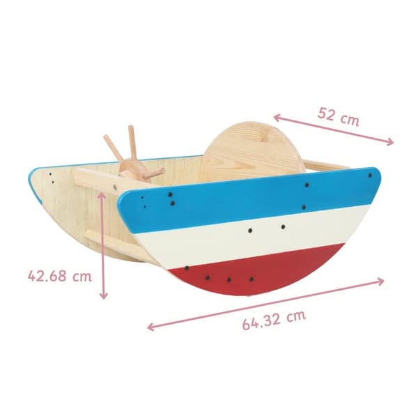 Image of Ariro Wooden Boat Rocker | for Boy & Girl | Vestibular Development, Whole Body Coordination & Exercise | Made of Imported Sturdy Wood | Wide Base & Wooden Handle Keeps Child Safe & Steady