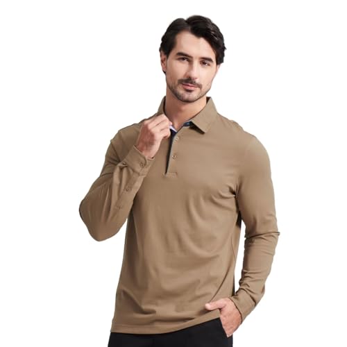 Image of Men's Business Long and Short Sleeve Polo Shirts Mercerized Cotton Blend Casual Stylish Collared Shirts
