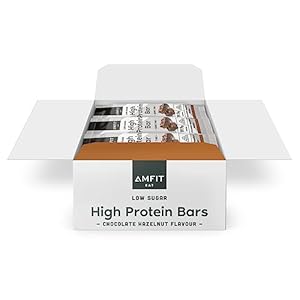 Amazon-Marke: Amfit Nutrition Zuckerarme & Proteinreiche Riegel – Schoko-Haselnuss-Geschmack, 720 g, 12 Stück (1er Pack)