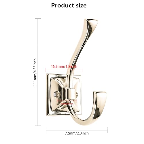 CABDM 2 Pack Decorative Heavy Duty Towel Hooks for Hanging Robe Double Polished Nickel Coat Hooks Wall Mounted with Screws for Key, Towel, Bags, Cup, Hat