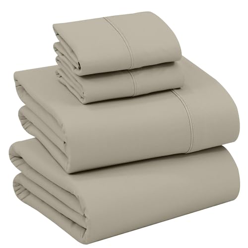 RUVANTI 100% Cotton Sheets Queen Size Set, 4 Pieces, Soft & Breathable Percale Weave Bedding, Deep Pocket 16", Hotel Standard, Crisp Cool Feeling, Durable, Perfect Dyed Bed Sheet, Taupe