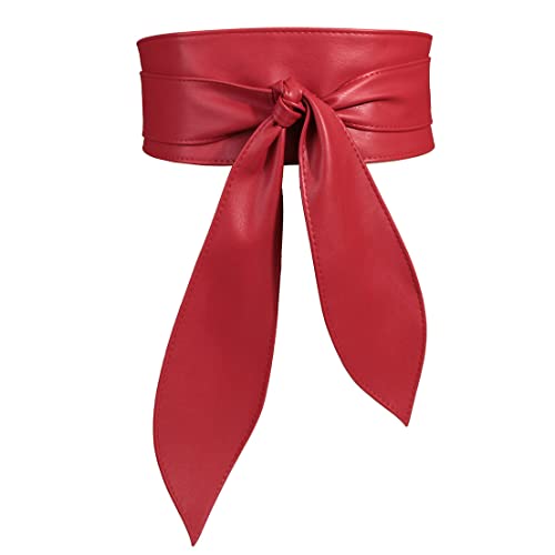 YOU&M Women's Full Sofe Leather Wide Bunny Ears Waist Belt Bow Tie Wrap Around Boho Elegant Corset for Dresses