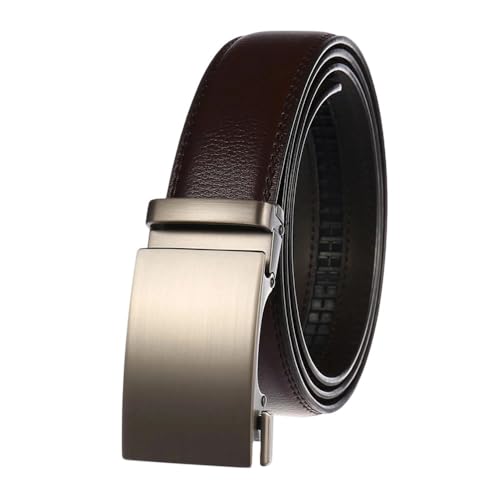 Male 3.5Cm Leather Belt For 130Cm Brown Belt Alloy Automatic Buckle Trouser Belt Brown C 125cm