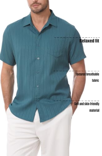 Zyvrenix Mens Short Sleeve Button Down Textured Shirts Peacock Green M - image 4