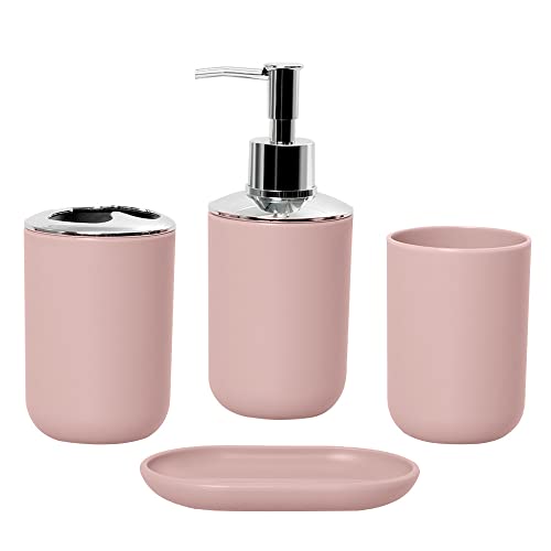 Accessoire Salle de Bain, Lot de 4 Accessoires de Salle de Bain avec Distributeur de Savon, Gobelet de Salle de Bain, Porte Savon, Brosse à Dents Et Porte...