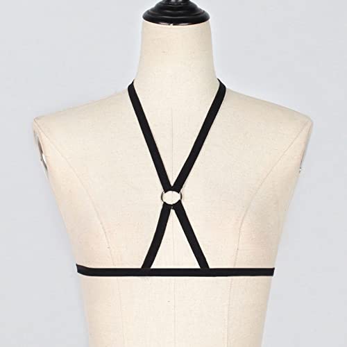 Lingerie Met Strings Sexy Women Girl Hollow Out Elastic Cage Bra Bandage Strappy Halter Bra (Black, S) - Image 5