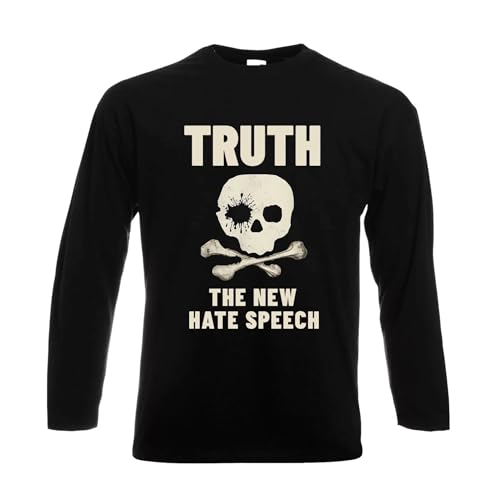 Image of Truth The New Hate Speech Skull Skeleton Mens Longsleeve Scary Novelty Tee Top(Black,L)
