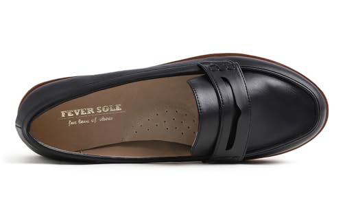 Image of FEVERSOLE Women's Comfort Penny Loafer Geniune Leather Insole Flexible Walking Driving Shoes