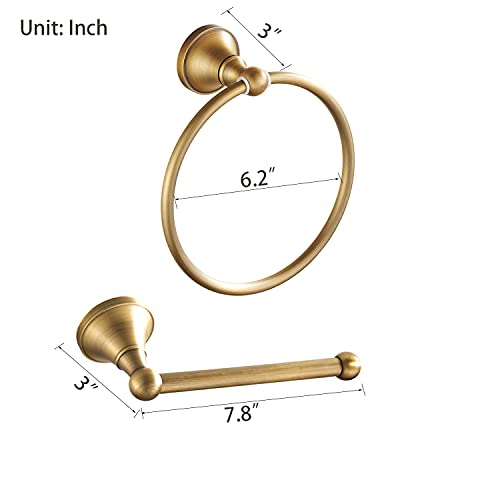 Leyden Antique Brass Toilet Paper Holder Towel Ring, Brass Hand Towel Holder Bathroom Accessories Set Retro Bathroom Hardware Tissue Toilet Roll Holder for Home or Kitchen, 2 Pieces