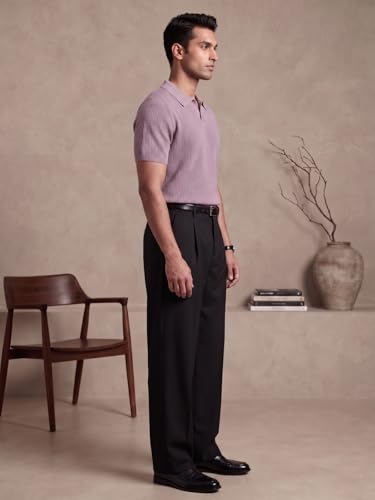 Image of Leriya Fashion Polo T Shirt for Men | Textured Polo T Shirts for Men | Smart Casual Half Sleeve T-Shirt for Mens, Breathable Cotton Knit Collar T Shirts
