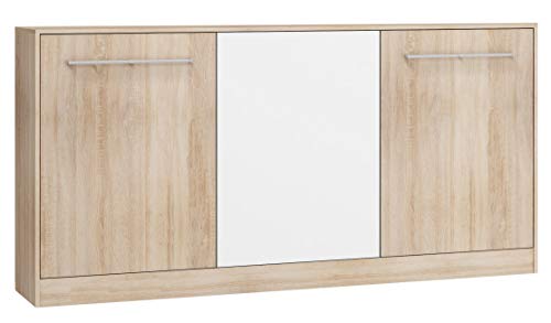 BIM Furniture Wandbett Horizontal Schrankbett Roger 90x200 cm Wandklappbett, Schrankklappbett, Schrank mit integriertem Klappbett, Funktionsbett (Sonoma Eiche/Weiss, Ohne zusätzlichen Regalen)