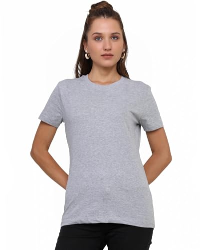 Image of Round Neck T-Shirt Top for Women | Combed Bio-Washed Ring Spun Cotton | Plain | Short Sleeves