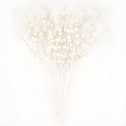 Osfvn Christmas Berries Picks Set of 12 Xmas Tree Decorations 14inches White Holly Berry Stems Decorative Artificial Floral Picks for Holiday Wreath Garland Floral Table Arrangement Decor