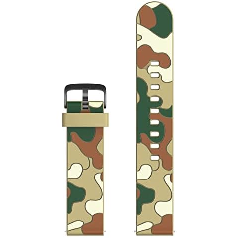 Smart Watch Bands, Soft Silicone Adjustable Smart Watch Replacement Straps Quick Release Band Strap for Smart Watch 20mm(Camouflage Yellow) Cover