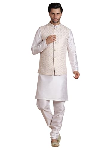 Image of men's Silk Blend Kurta Pejama & Waistcot Set