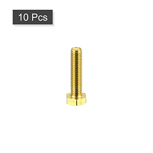 Image of uxcell Brass Hex Bolts, M6x25mm 10pcs Fully Thread Grade 4.8 Solid Brass Hexagon Head Bolt Machine Screws for Machinery