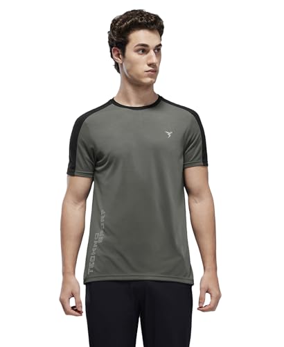 Image of TECHNOSPORT Men's Slim Fit Color Block T-Shirt, Technocool Quick Dry Anti-Microbial Short Sleeve Sports Tee for Gym, Running, Training & Everyday Wear