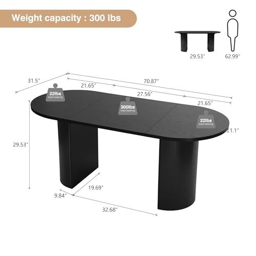 Image of 70.8 Inch Dining Table for 4-6 People, Oval Kitchen Table with Semi-Cylindrical Legs Base, Modern Farmhouse Round Dinner Tables for Dining Room Kitchen Living Room (Black)
