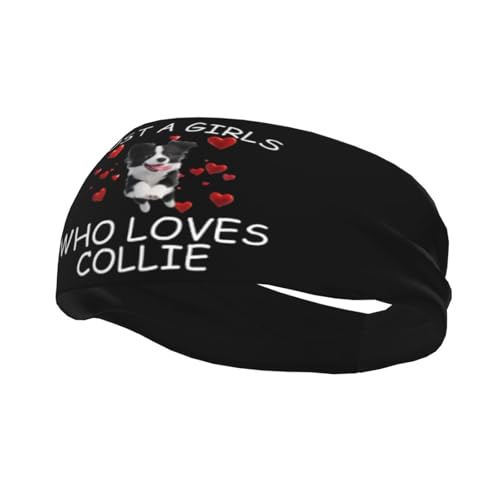 Just A Girls Who Loves Border Collie Dog Adjustable Sports Headband Moisture Wicking Sweatband for Running Workout