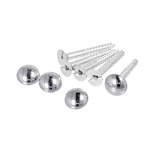 Image of Rely⇒VP INDUSTRIES (Pcs-25) No.8x25 mm Mirror Screw Self-Tapping with Button - 12mm Brass Nickel Round Dome Cap, Decorative Screw for Glass, Mirrors, Cabinets, Display Panels & Advertising Boards