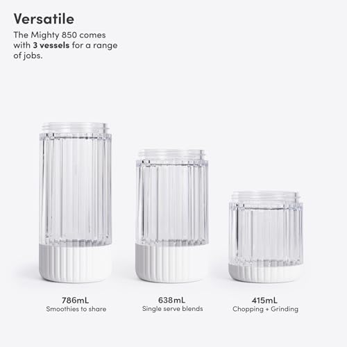 Beast Mighty 850 Plus | Premium Compact Personal Blender | Smoothies, Shakes, Dressings | Blends Ice and Frozen Fruit | XL Vessel | Includes Extra Vessels, Lids and Straws | 850W (Cloud White)