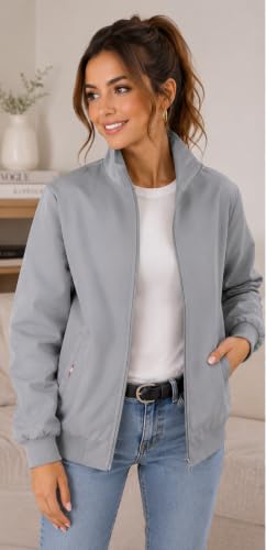 Image of Tagas Women's Casual Bomber Jacket | Lightweight Zip-Up Jacket with Pockets | Full Sleeve Solid Color Outerwear for Winter, Travel & Daily Wear|oversized jecket|