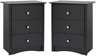 Home Square 3 Drawer Tall Nightstand in Black Finish - Set of 2