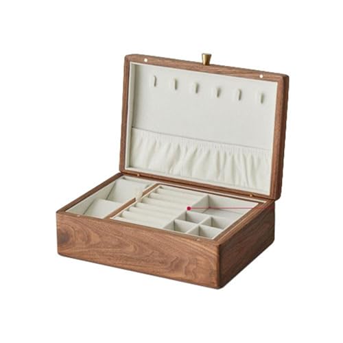 QIFENGDIANZI ジュエリーボックス アクセサリーケース 木製 ジュエリー収納 宝石箱 大容量 おしゃれ 小物入れ ピアス ネックレス リング 指輪置き 女の子 女性用 ブラウン 25×18×8.8cm