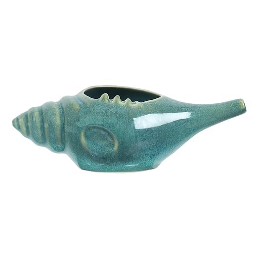 Image of Leak Proof Durable Ceramic Neti Pot with Nostril Plugging Support Better Capacity Holds 300 ml Spill Proof with Comfort Grip Lead Free Microwave Dishwasher Safe (Light Green)