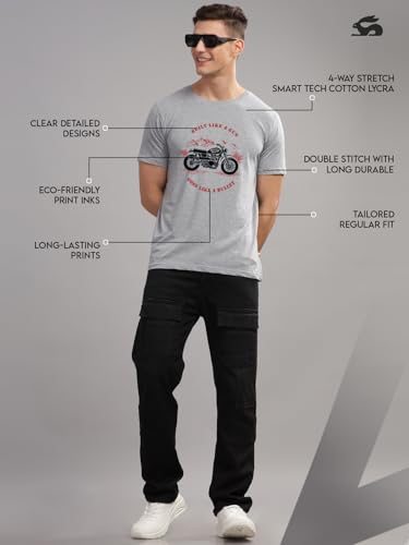 Image of ADRO Men's Royal Bike Design Printed 100% Cotton T-Shirt - Regular Fit, Printed T-Shirts for Men
