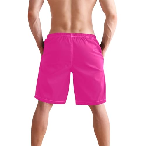 Deep Pink Men's Sportwear Swim Trunks Quick Dry Board Shorts with Lining S3