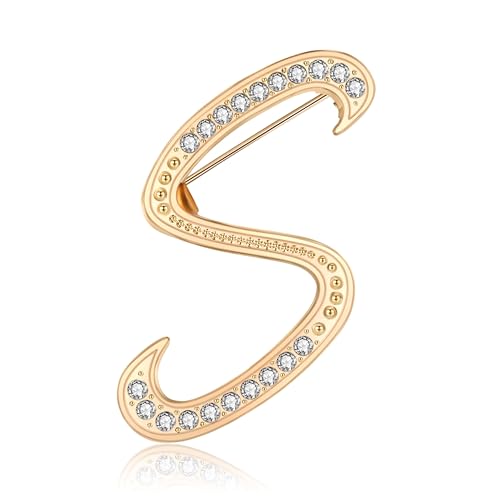 Image of Rhinestone Initial Brooch Pin for Women, Alphabet Gold Letter Brooch A-Z with Crystal, Metal Pin for Hat Bag Dress Suit Accessory for Men