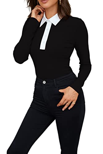 WOSALBA Womens Polo Shirts Fall Clothes for Women Lapel Collared V Neck Long Sleeve Tee Shirt2