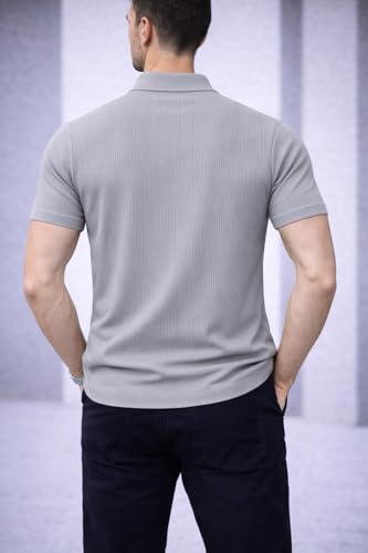 Image of Mack Jonney Men Ribbed Polo T-Shirt | Regular Fit | Half Sleeve | Zip Collar Casual T-Shirt-MJ-94