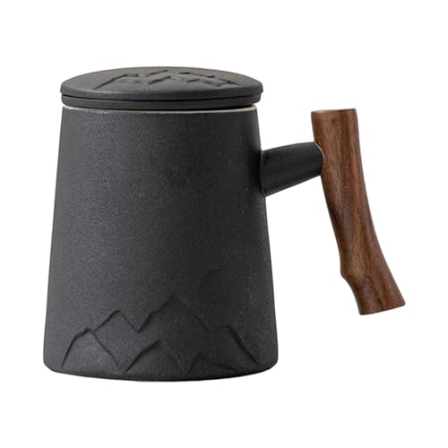 Tasse à thé créative en céramique 430 ml - Motif montagne et rivière - Noir mat