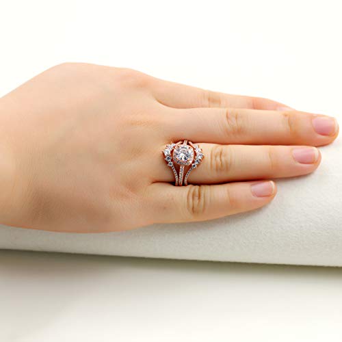 Uloveido Womens 925 Sterling Silver Round CZ Crown Wedding Engagement Ring Guard Enhancer 2pcs Stack Rings Set Y10242