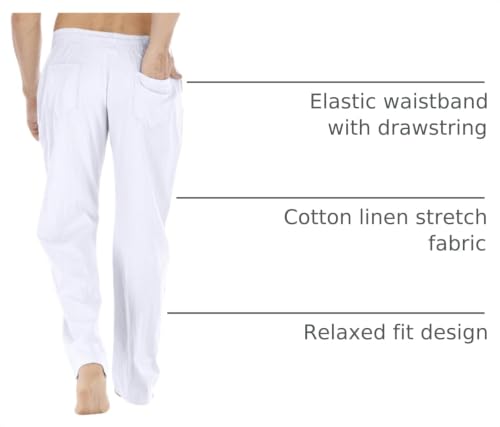 Image of Mens Loose Fit Linen Pants Casual Lightweight Drawstring Stretch Cotton Linen Pants for Men Summer Beach