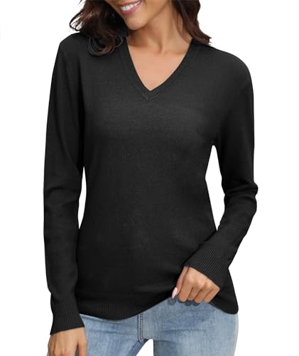 Image of EXCHIC Women's Long Sleeve V-Neck Casual Sweaters Fall Classic Soft Knit Top 2026 Fit Basic Pullover Tops