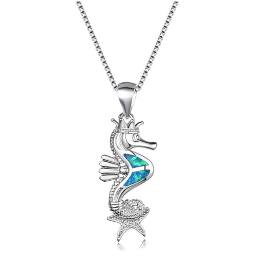 Collier hippocampe argent anti-ternissement bijou marin bleu