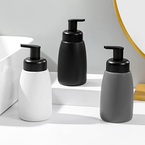 Image of Foaming Hand Soap Dispenser Ceramic Jar Foam Dish Soap Dispenser for Bathroom and Kitchen Sink, Liquid Pump Bottle for Shampoo, Body Wash, Hand Soap, White