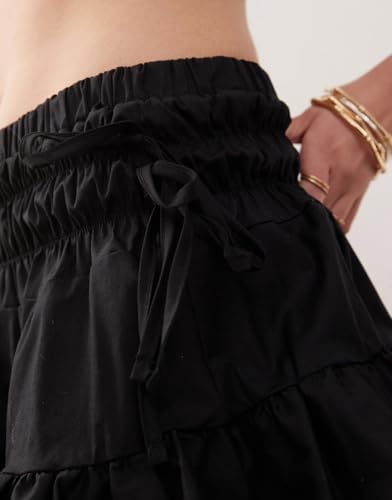 Women Sweet Ruffle Mini Skirts y2k Flower Lace Lining Layer Short Skirt Elastic High Waist A Line Solid Skirts3