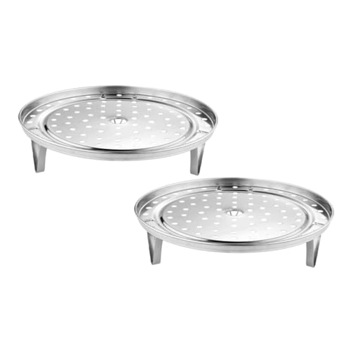 Frcolor 2個 ステンレス製蒸し器ラック 家用スタッカブル蒸しトレイ 耐変形調理用蒸架鍋 電気炊飯器対応多機能蒸しバスケット