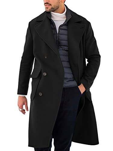Mens Trench Coat Slim Fit Double Breasted Long Overcoat Classic Fall Winter Topcoat