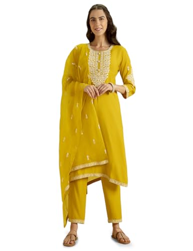 Image of Kaari Women's Embroidered Kurti Set with Dupatta | Ethnic Suits with Embellished Dupatta | Everyday and Festive Kurti Set for Women