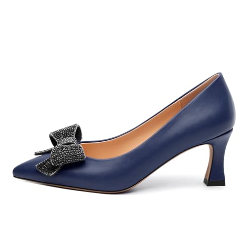 Image of Heels for Women Closed Patent Pointed Toe Bow Pumps Slip on Kitten Low Heels Wedding Party Dress Office Shoes 2.5Inch