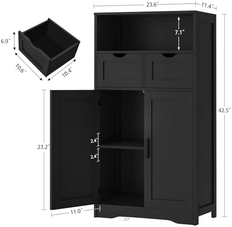 Iwell Storage Cabinet with Doors & Shelves, Kitchen Pantry Cabinet, Bathroom Cabinets for Living Room, Kitchen, Laundry, Black