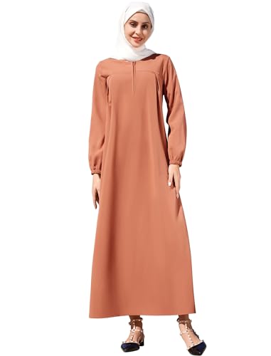 Abaya Dubaï à manches longues et col rond avec fermeture éclair IMEKIS