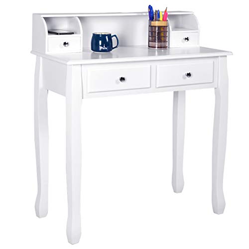 Giantex Writing Desk with 4 Drawers, Removable Floating Organizer 2-Tier Mission Home Computer